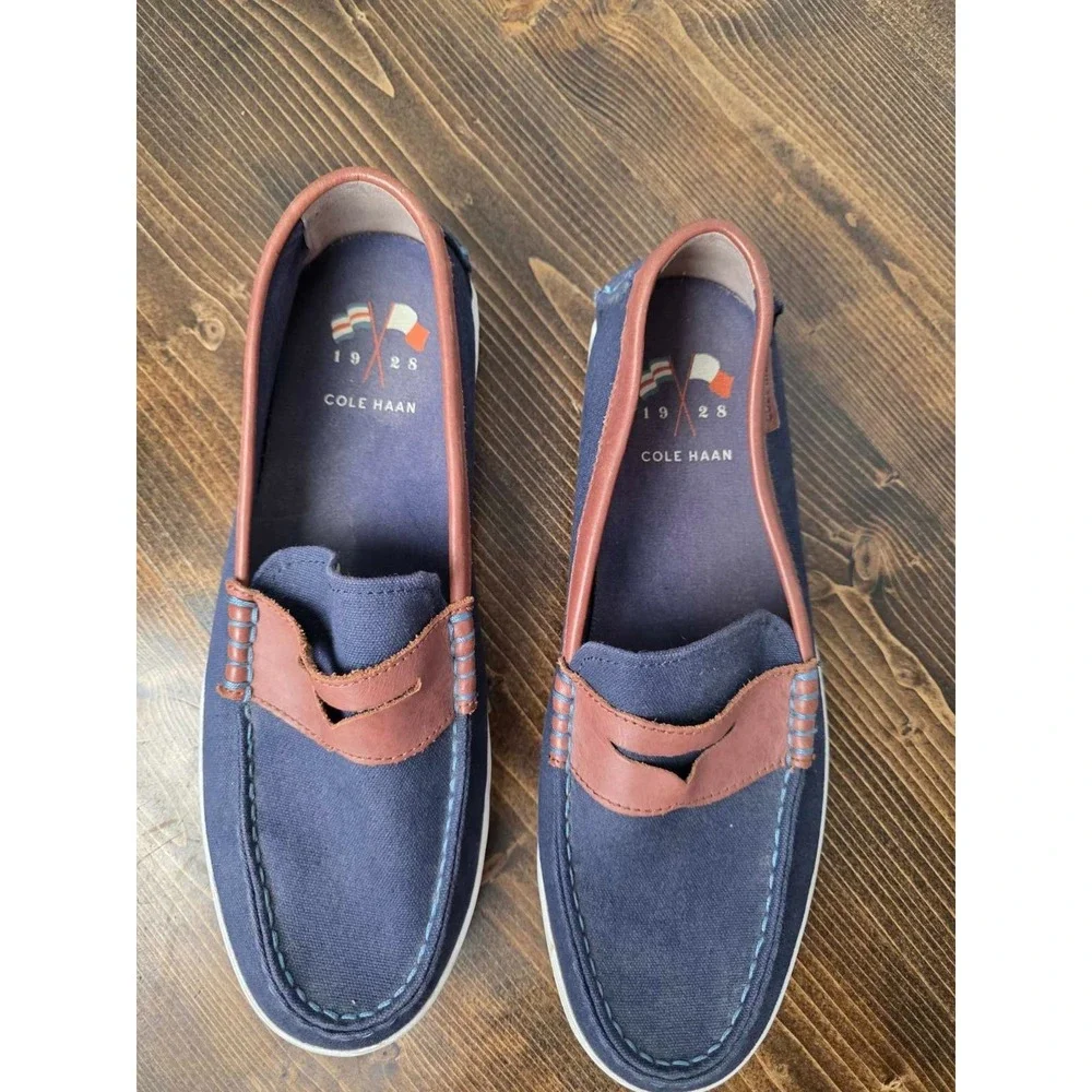 Cole Haan Nantucket‎ 2.0 Men's Shoes Size 10 M Navy Brown Canvas Slip On Loafers